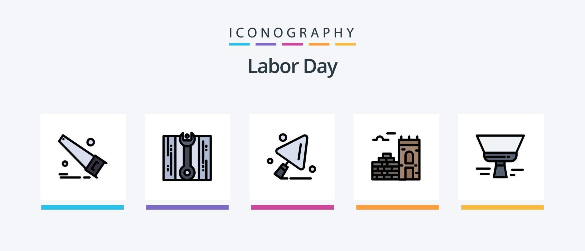 Labor Day Line Filled 5 Icon Pack Including hand . cleaning . hammer . architecture. Creative Icons Design vector