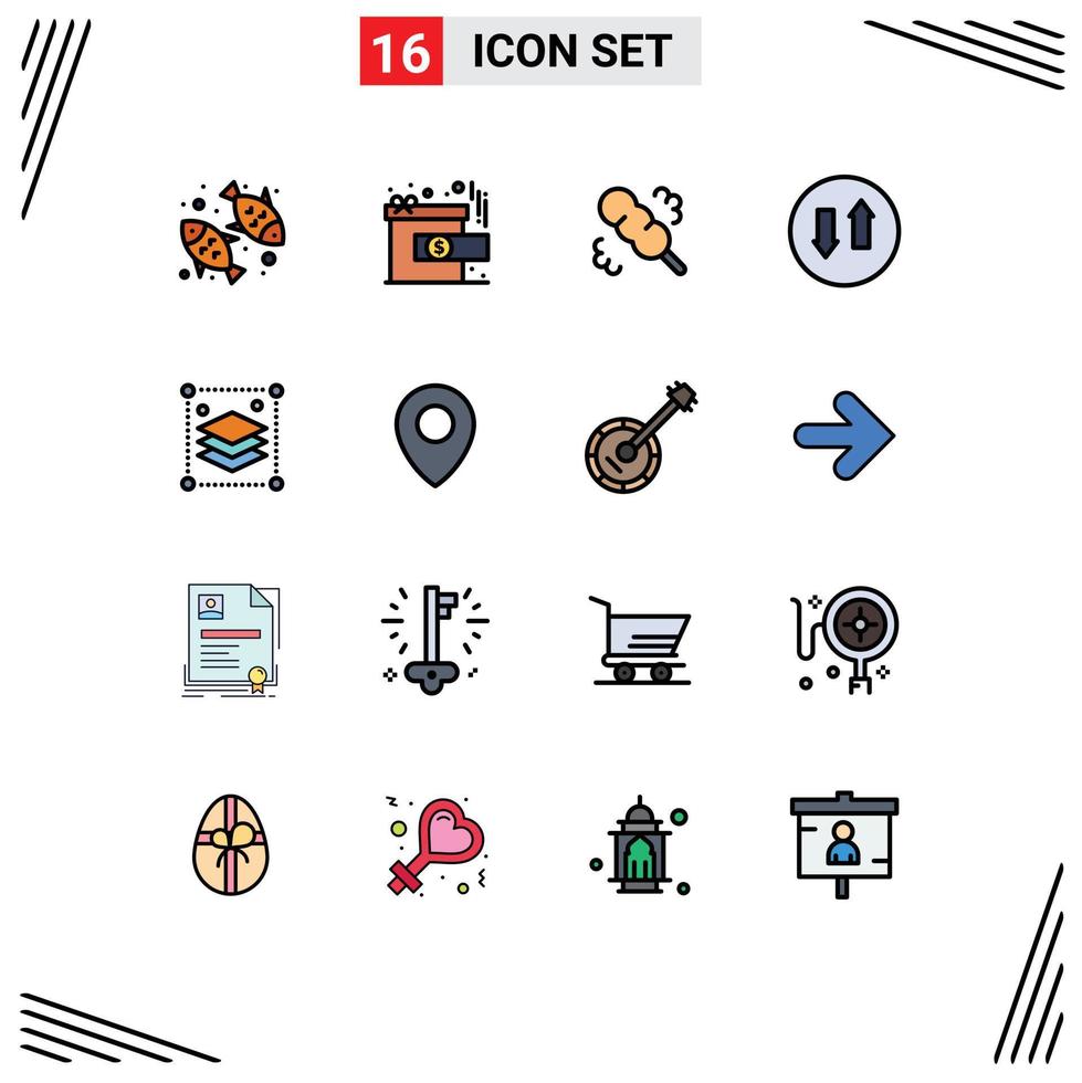 Flat Color Filled Line Pack of 16 Universal Symbols of layers copy layers broom up down Editable Creative Vector Design Elements
