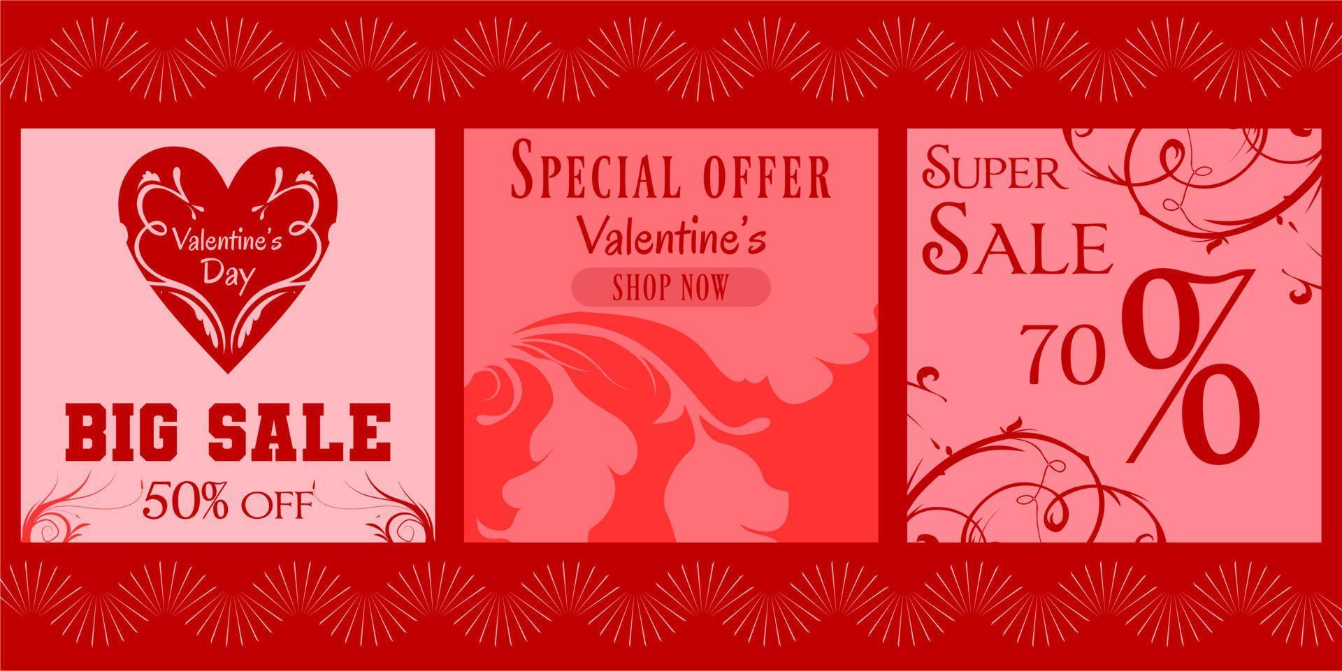 Set valentine's day sale,big sale,special offer with ornament and romantic theme vector