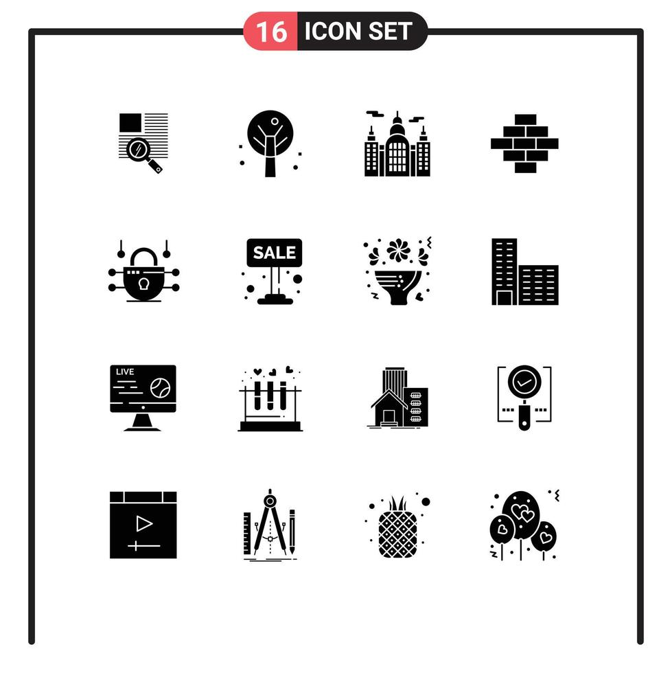 Set of 16 Commercial Solid Glyphs pack for advertise network security canada network construction Editable Vector Design Elements