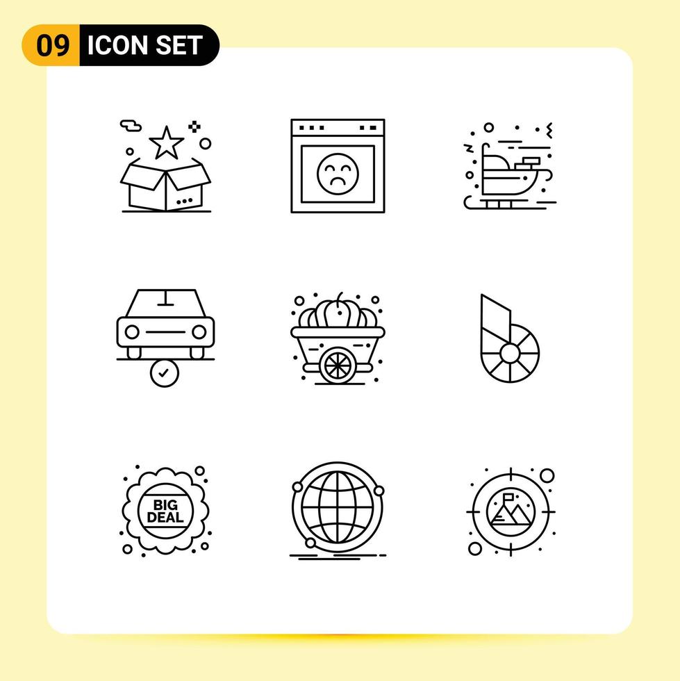 9 User Interface Outline Pack of modern Signs and Symbols of ok complete website checked santa Editable Vector Design Elements