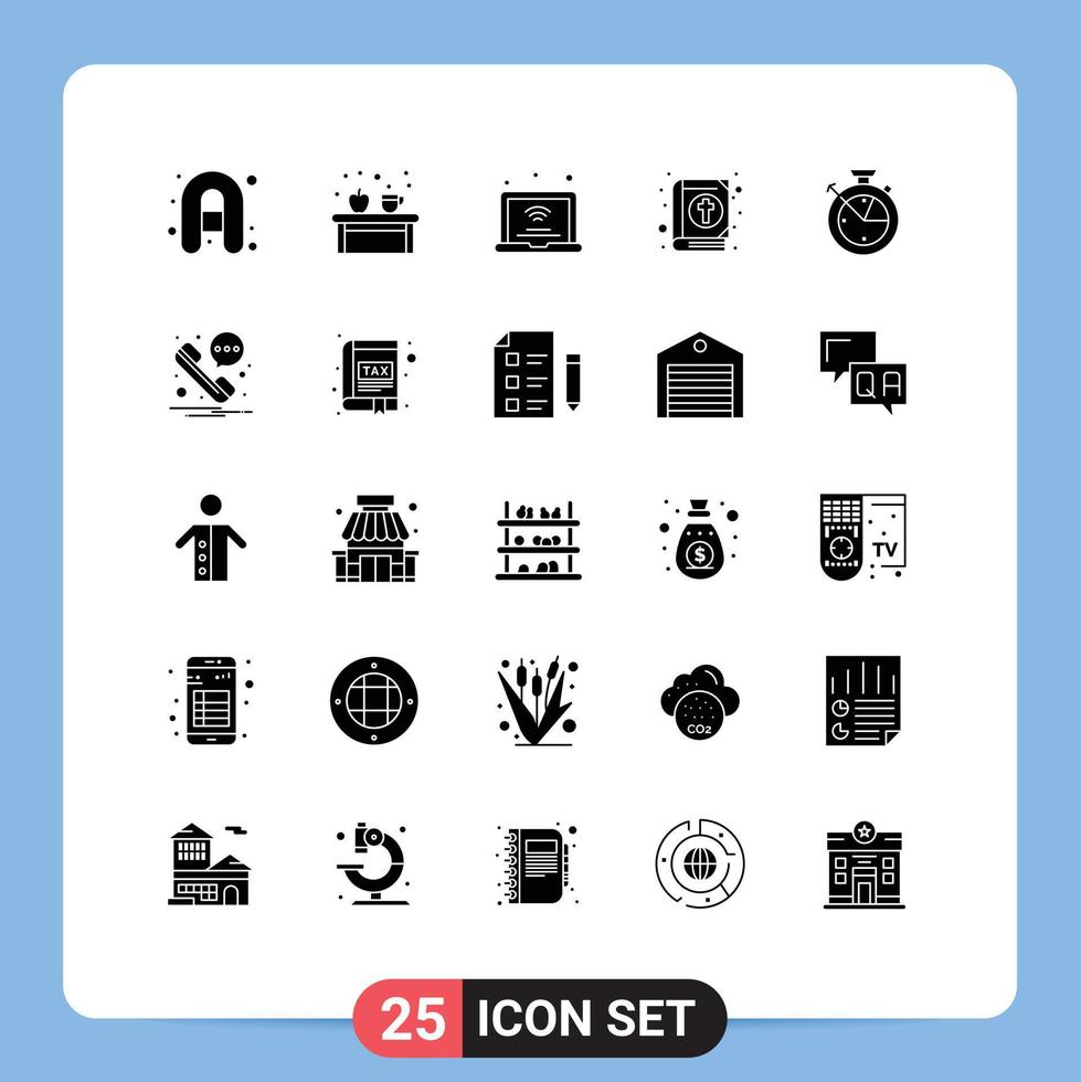 25 Universal Solid Glyphs Set for Web and Mobile Applications measure easter laptop bible wifi Editable Vector Design Elements