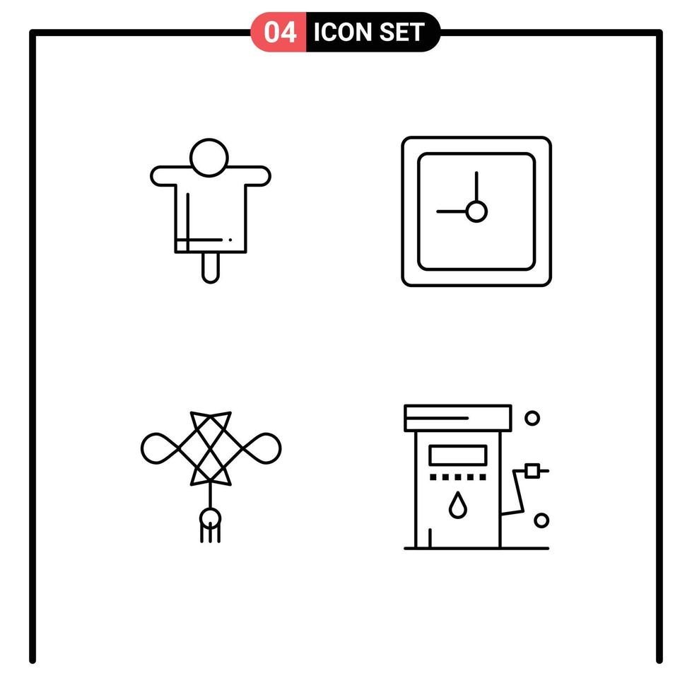 4 Universal Line Signs Symbols of agriculture chinese scarecrow time energy Editable Vector Design Elements