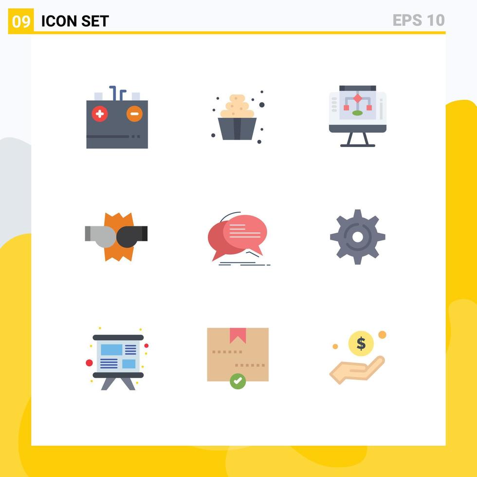 Mobile Interface Flat Color Set of 9 Pictograms of chat punch sweets fight computer Editable Vector Design Elements