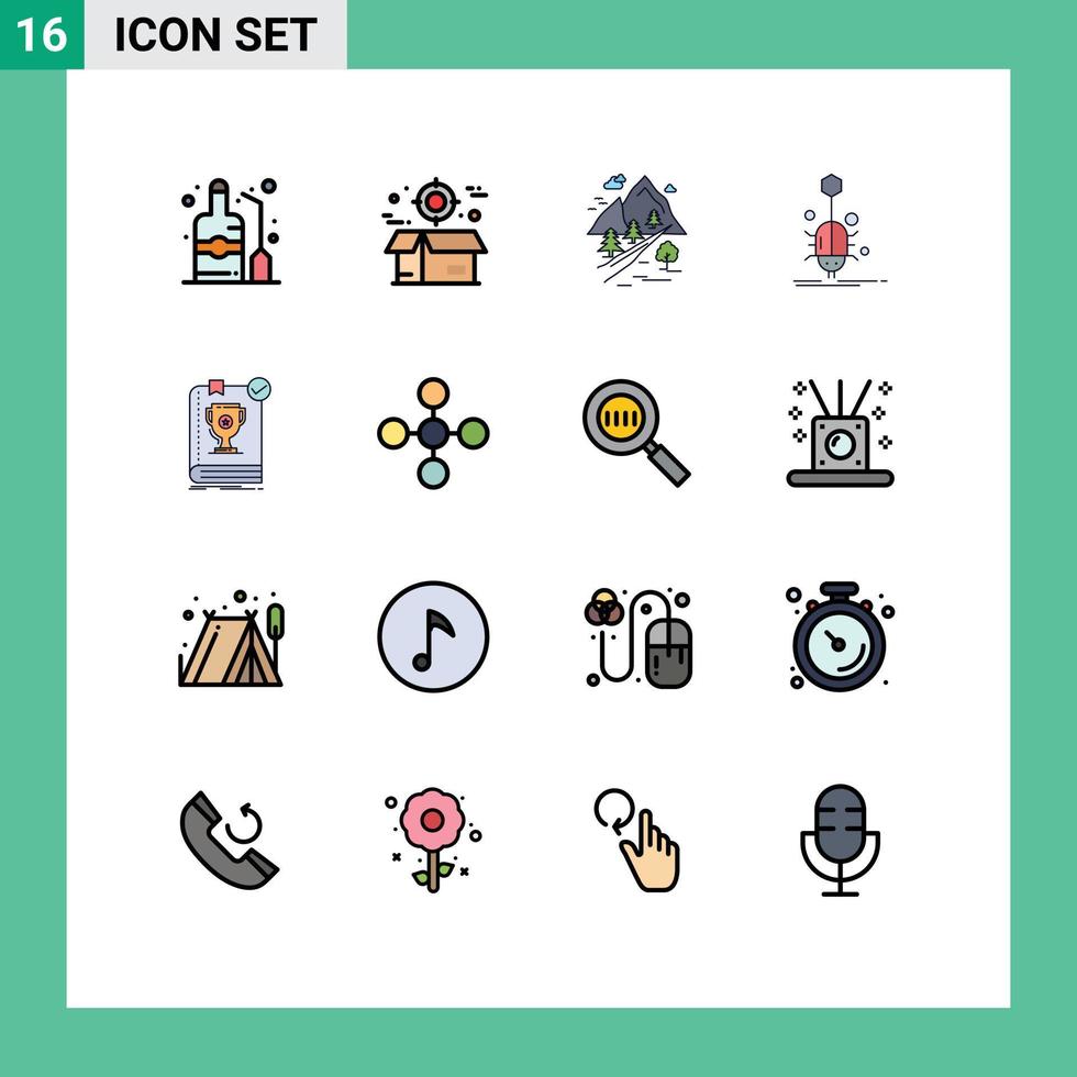 16 User Interface Flat Color Filled Line Pack of modern Signs and Symbols of virus insect package bug mountain Editable Creative Vector Design Elements