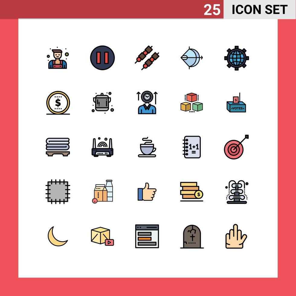 User Interface Pack of 25 Basic Filled line Flat Colors of finance preference aim configure shoot Editable Vector Design Elements