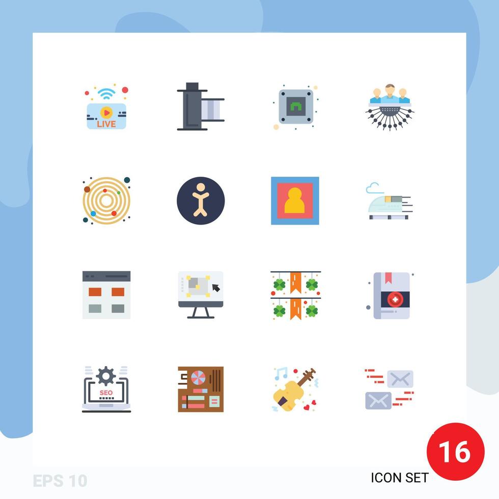 Pack of 16 creative Flat Colors of astronomy management reel human allocation Editable Pack of Creative Vector Design Elements