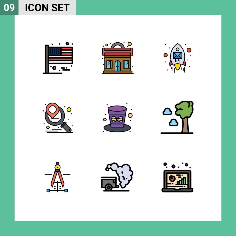 Universal Icon Symbols Group of 9 Modern Filledline Flat Colors of hat celebration email marketing strategy marketing campaign Editable Vector Design Elements