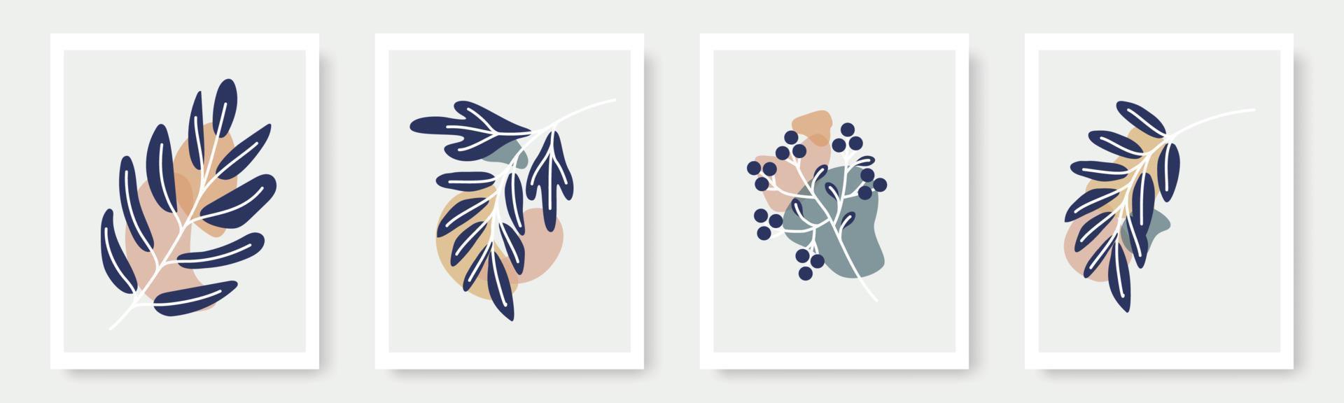 conjunto de formas dibujadas a mano y elementos de diseño de hojas florales. hojas exóticas de la selva. icono de elemento de ilustraciones de moda moderno contemporáneo abstracto vector