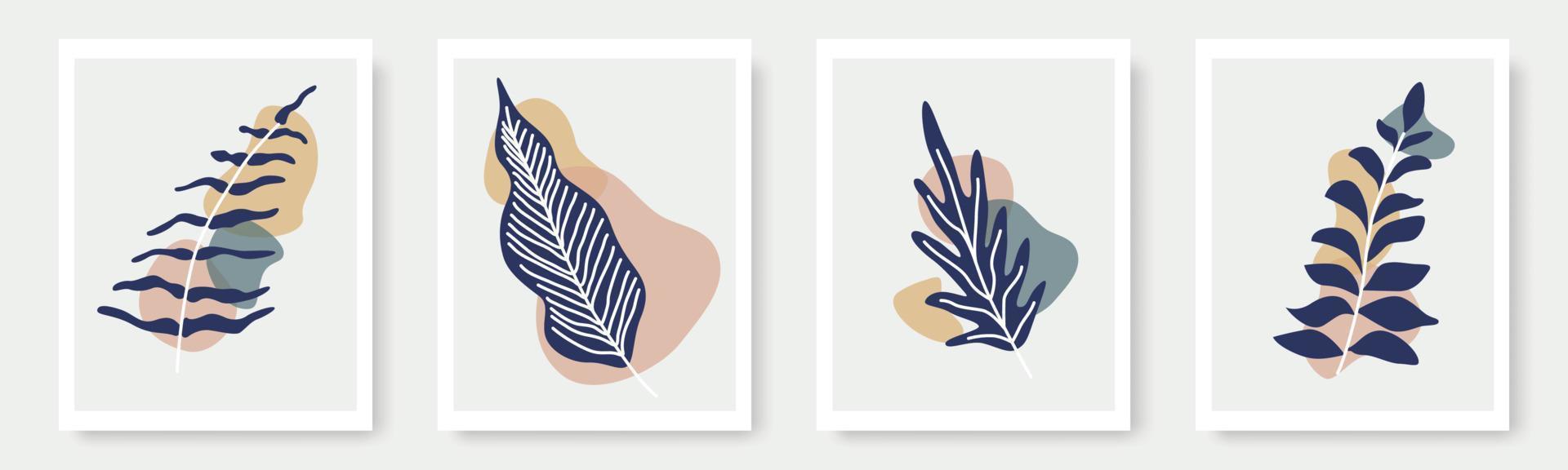 conjunto de formas dibujadas a mano y elementos de diseño de hojas florales. hojas exóticas de la selva. icono de elemento de ilustraciones de moda moderno contemporáneo abstracto vector