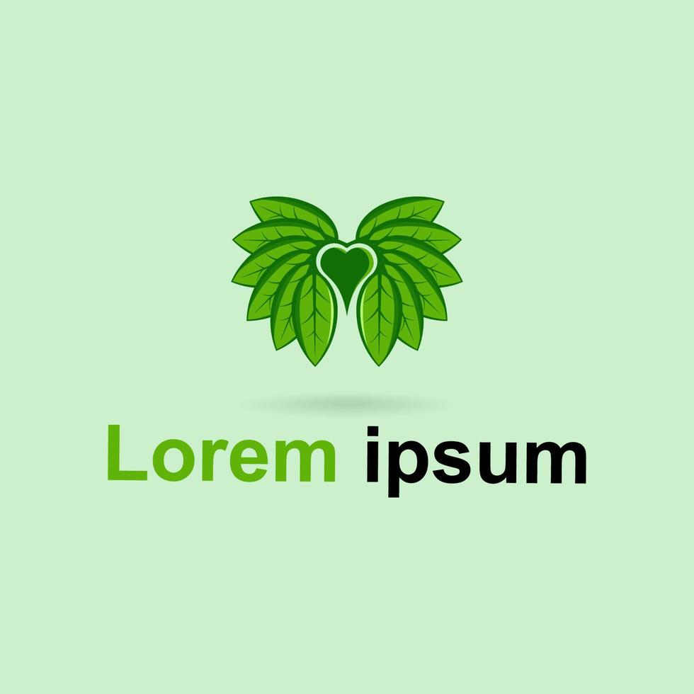 Me encanta el diseño del logotipo creativo de la naturaleza. simple hoja verde y símbolo de forma de corazón. concepto de ecología. apto para centros de medicina holística, clases de yoga, productos alimenticios naturales y orgánicos. eps 10 vector