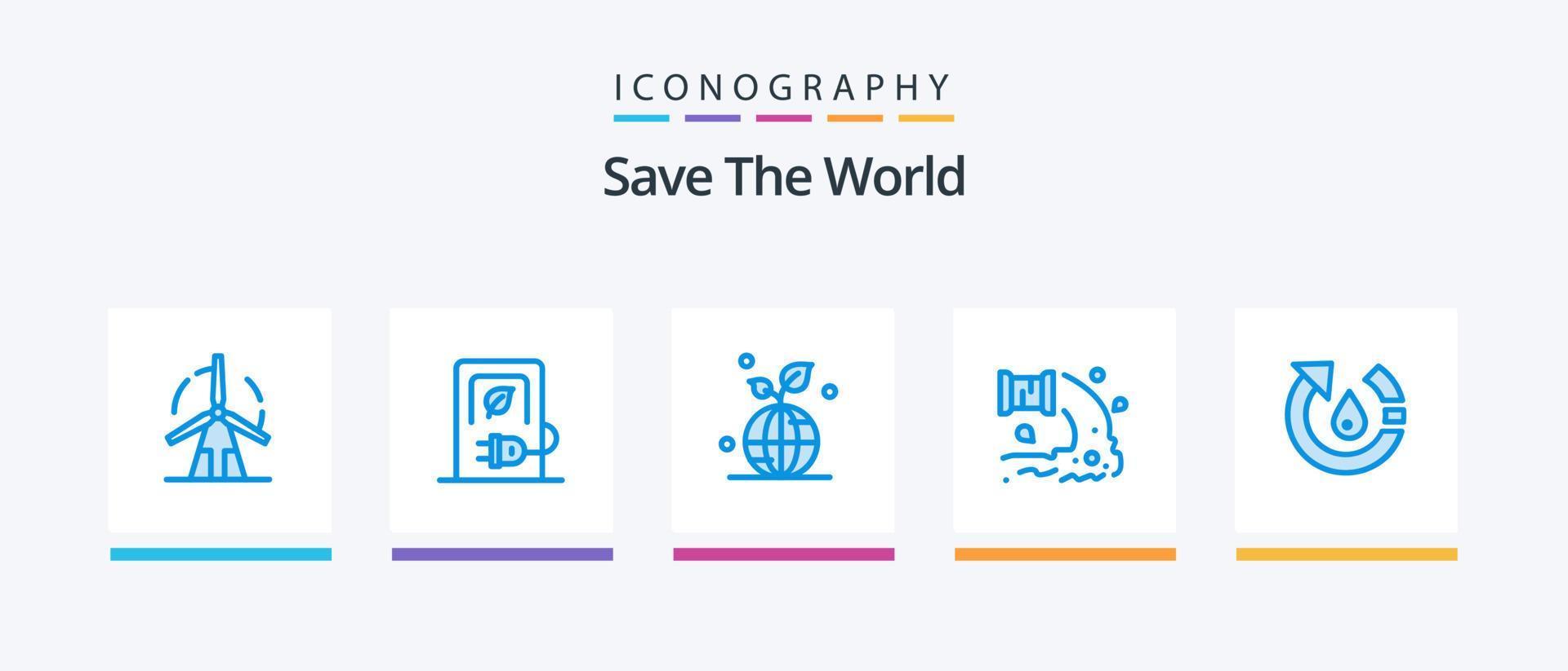 salvar el mundo paquete de iconos azules 5 que incluye aguas residuales. fábrica. estaciones mundo. planeta. diseño de iconos creativos vector