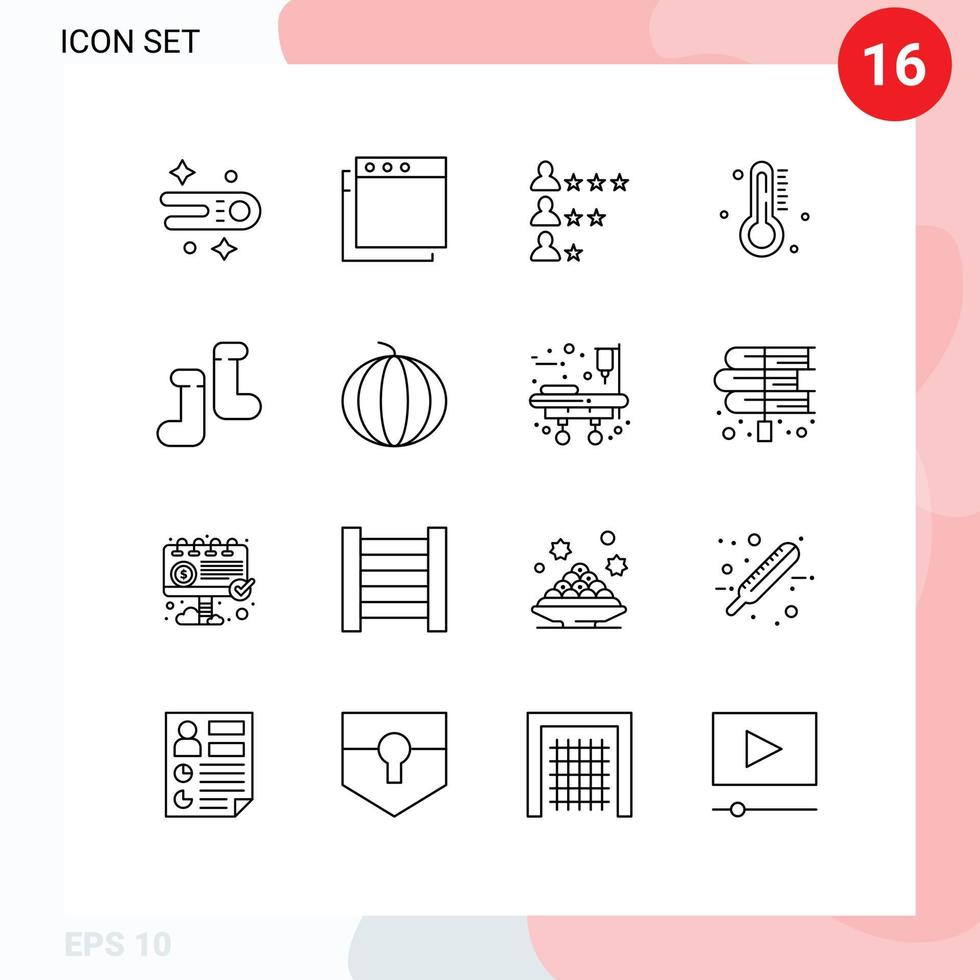 Universal Icon Symbols Group of 16 Modern Outlines of fruit berry network shoes rain Editable Vector Design Elements