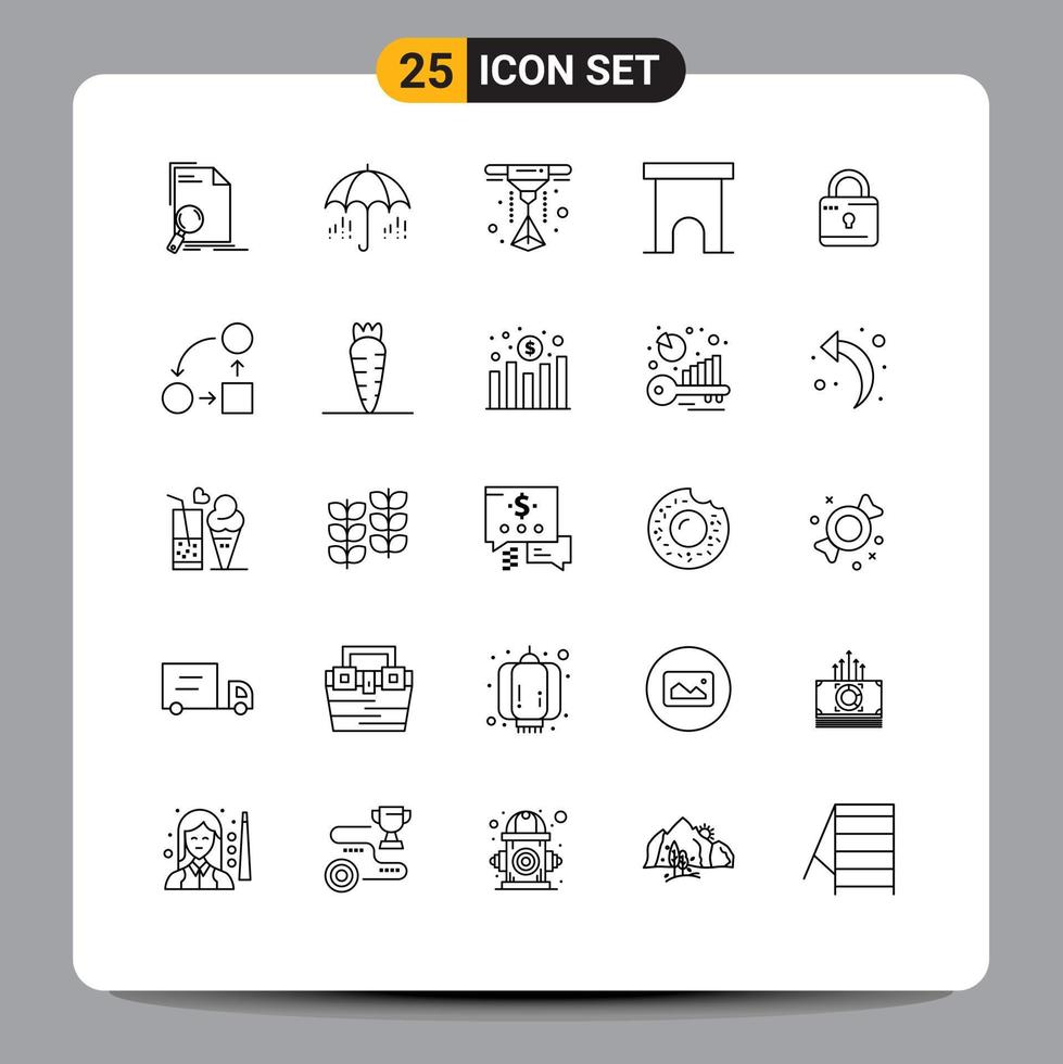 Pack of 25 Modern Lines Signs and Symbols for Web Print Media such as computing store spring shop institute building Editable Vector Design Elements