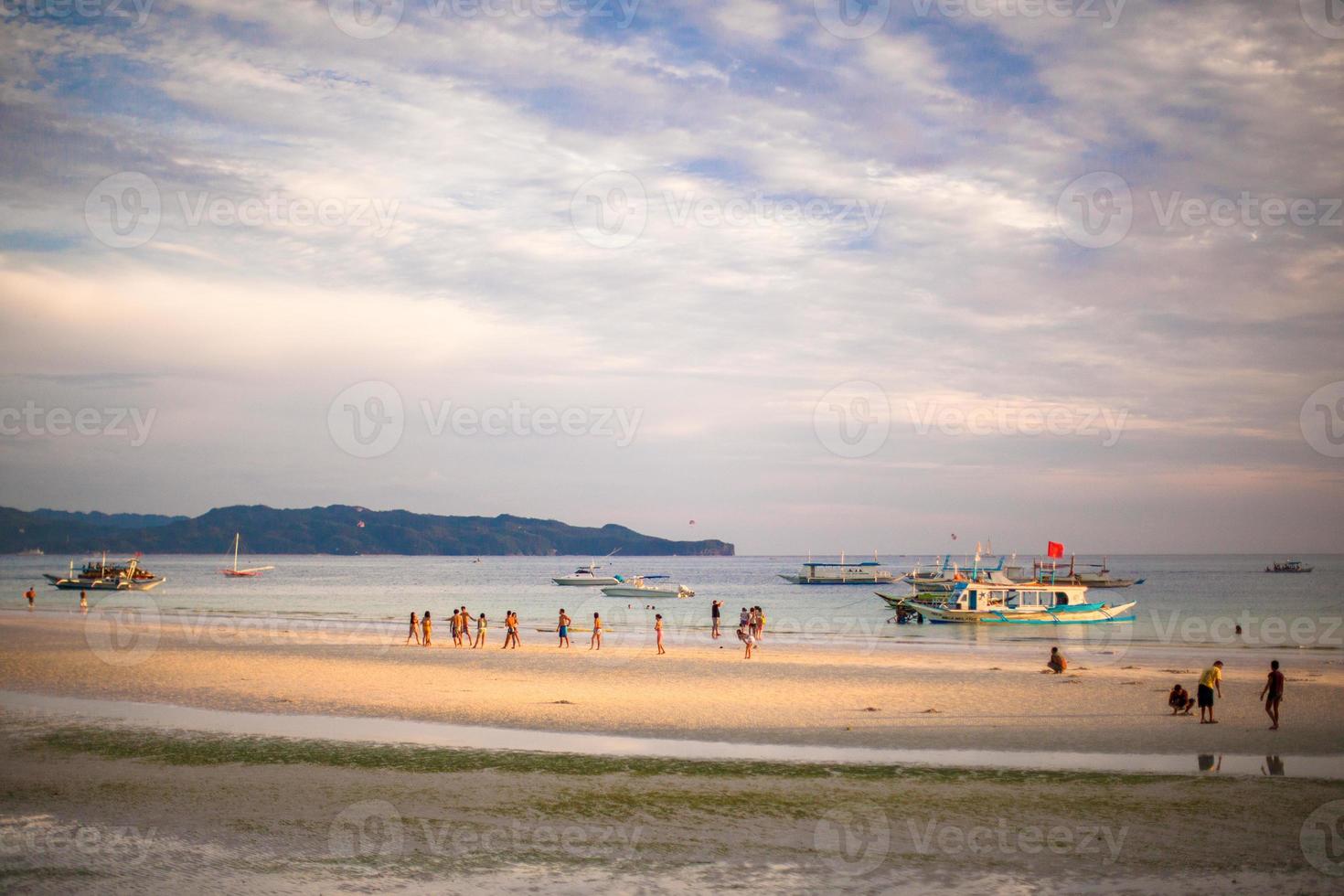 Crowded beach on the island of Boracay, Philippines photo