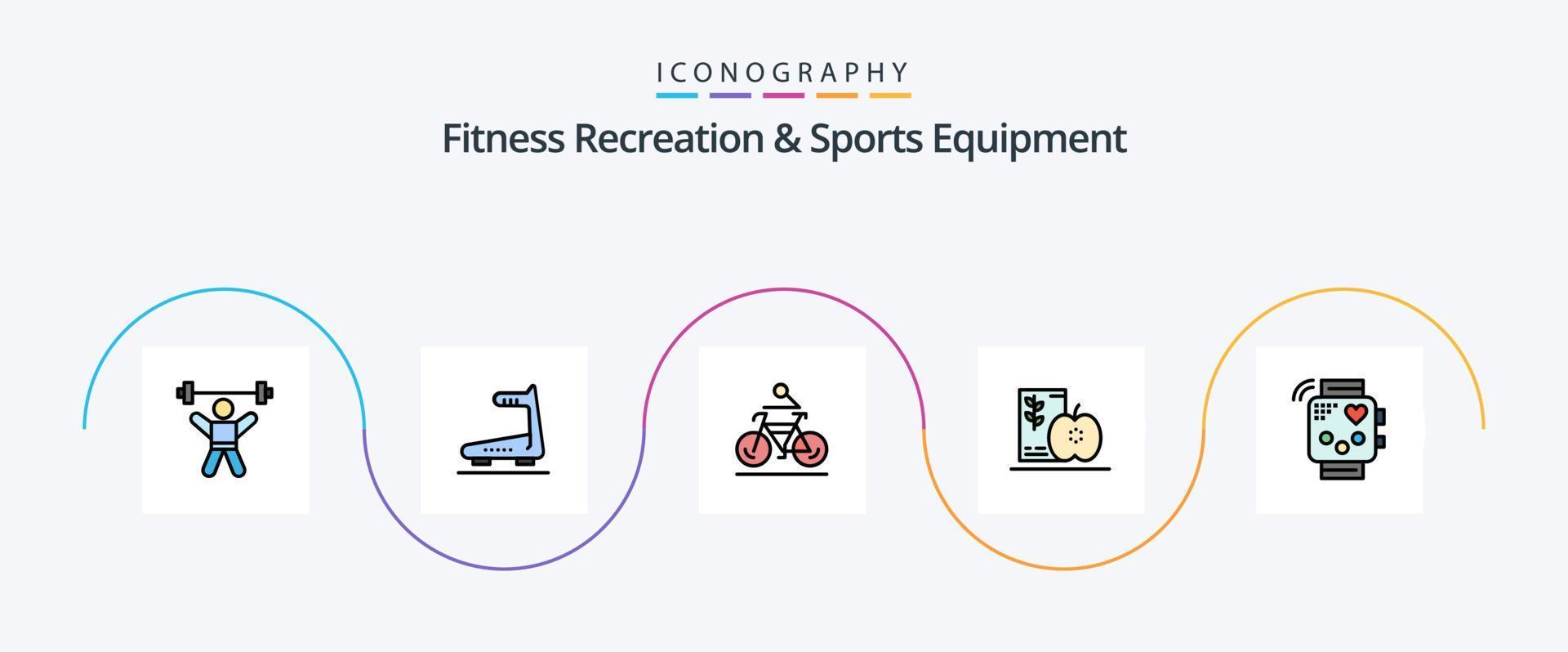 Fitness Recreation And Sports Equipment Line Filled Flat 5 Icon Pack Including fruits. diet. treadmill. breakfast. biking vector