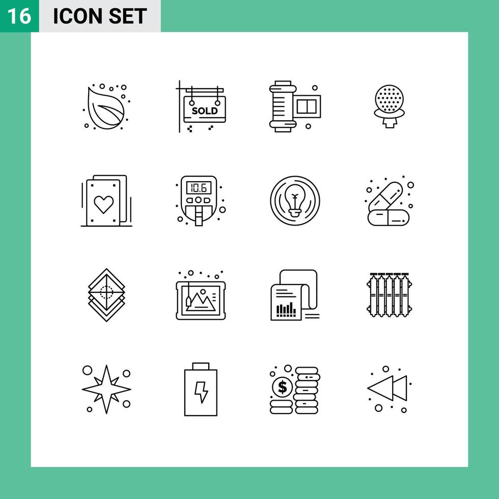 Set of 16 Vector Outlines on Grid for party cards ancient camera roll hotel sport Editable Vector Design Elements