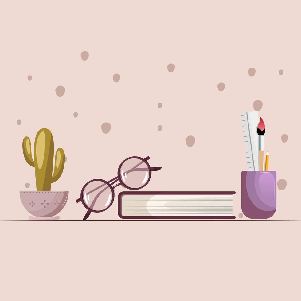 Eyeglasses for reading. Book lover, bibliophile, education concept. Isolated vector illustration.