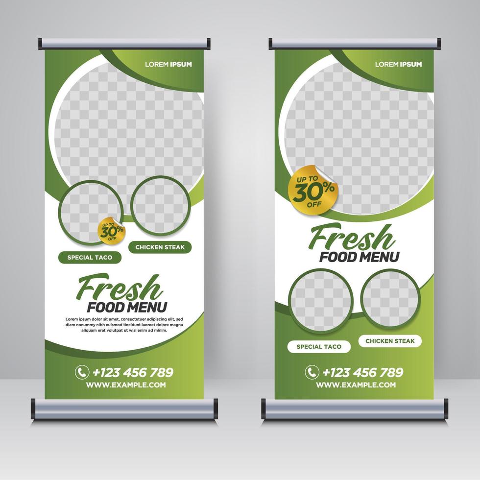 Food and Restaurant roll up banner design template vector