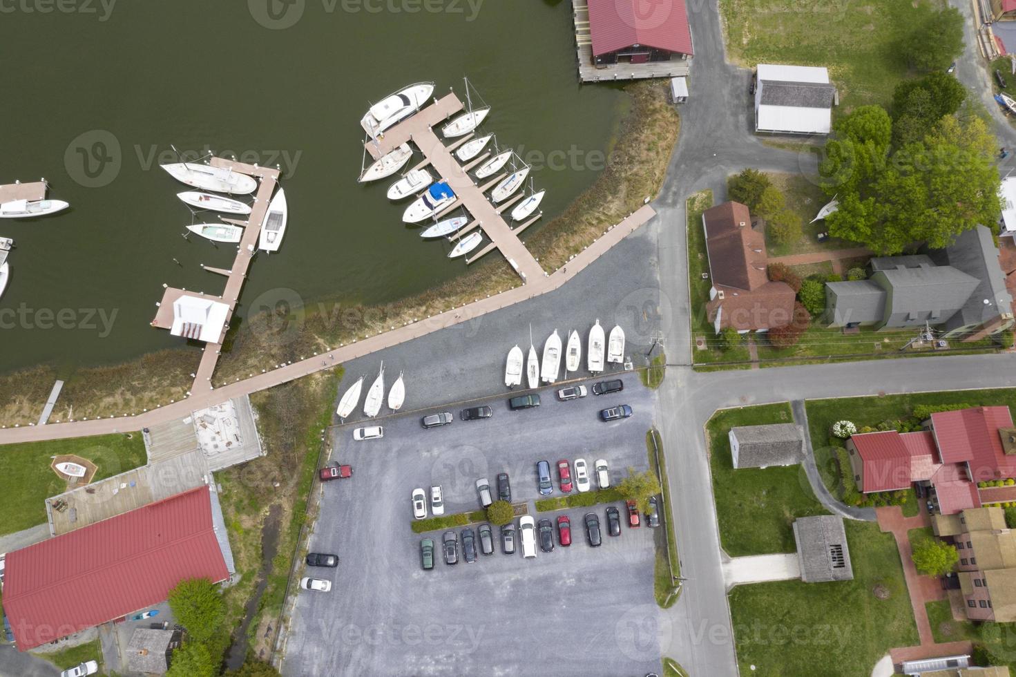 ships at the docks in St. Michaels Maryland chespeake bay aerial view panorama photo
