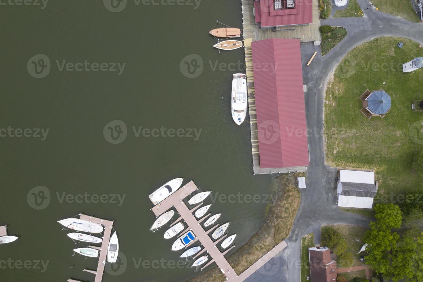 ships at the docks in St. Michaels Maryland chespeake bay aerial view panorama photo