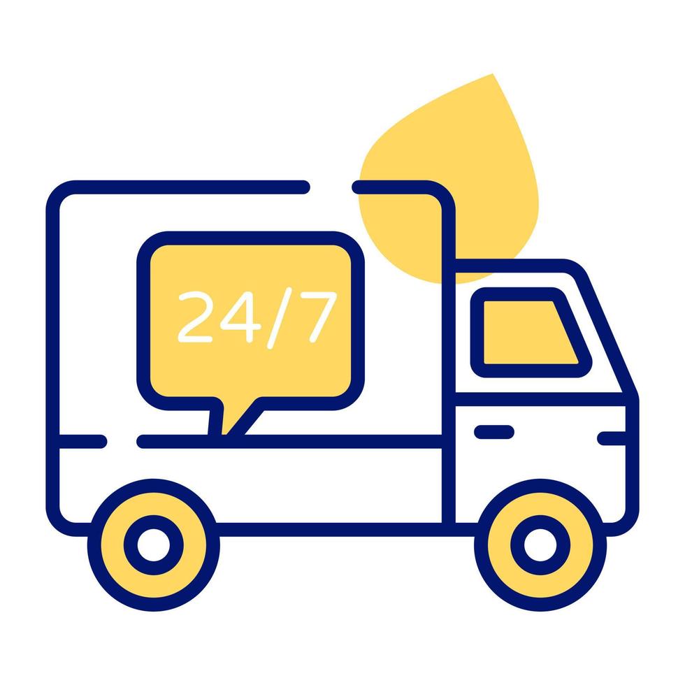 An amazing icon of 24 hour delivery service van in editable style vector
