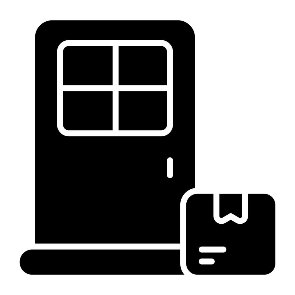 parcel laying down in front of door, denoting concept of home delivery vector