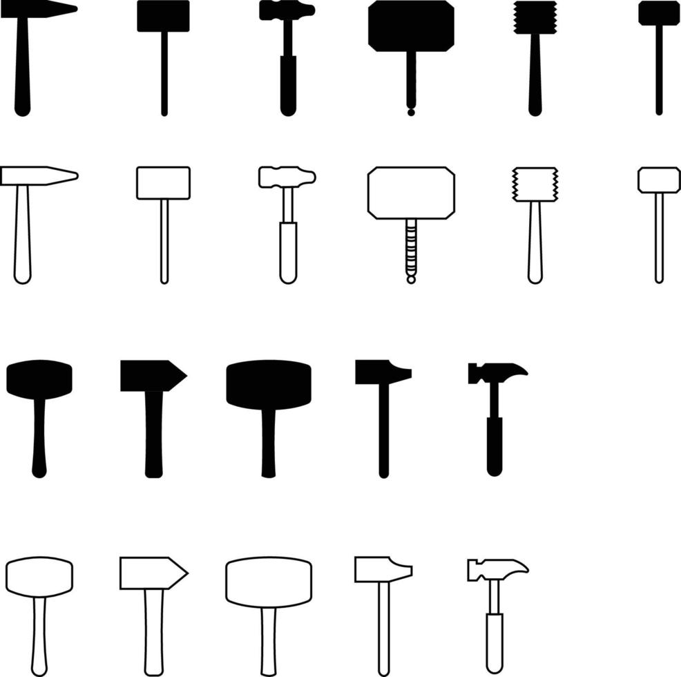 Different Types of Hammer Vector Set in Black Color