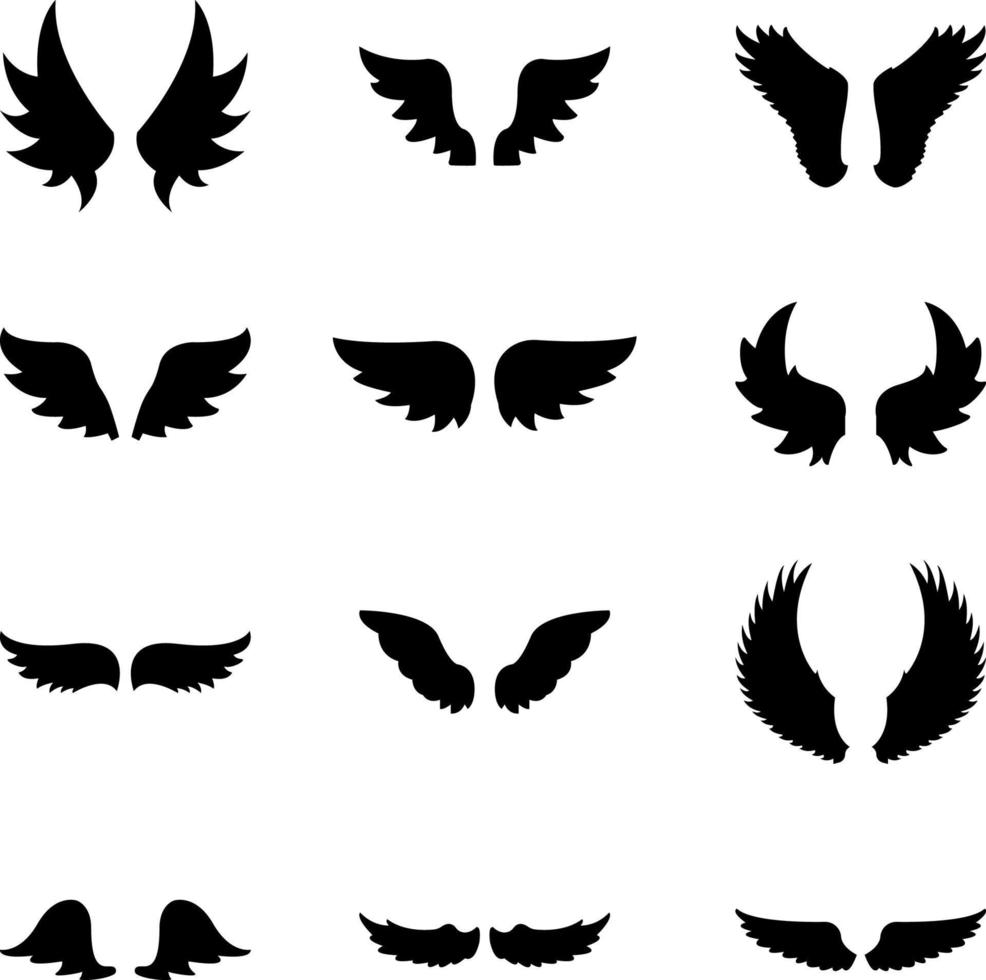 Different Types of Wings Vector Set in Black Color