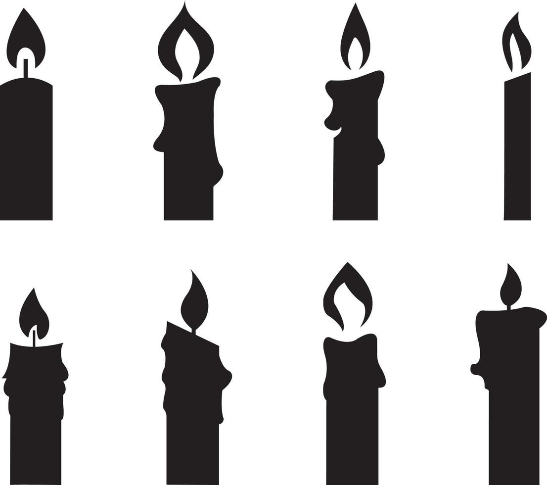 conjunto de velas silueta color negro vector