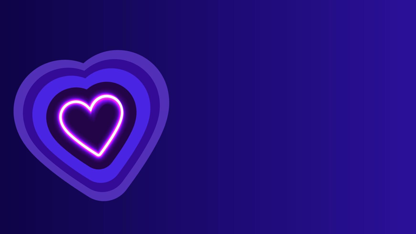 Glowing neon heart with multiple hearts on purple banner with text space vector