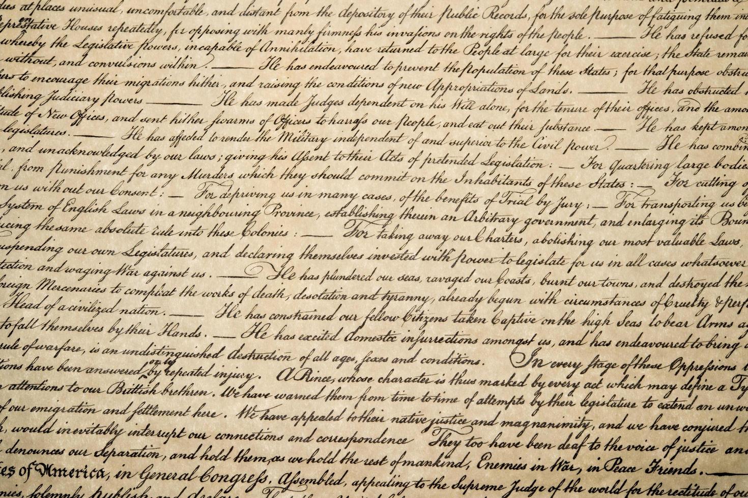 Declaration of independence 4th july 1776 close up photo