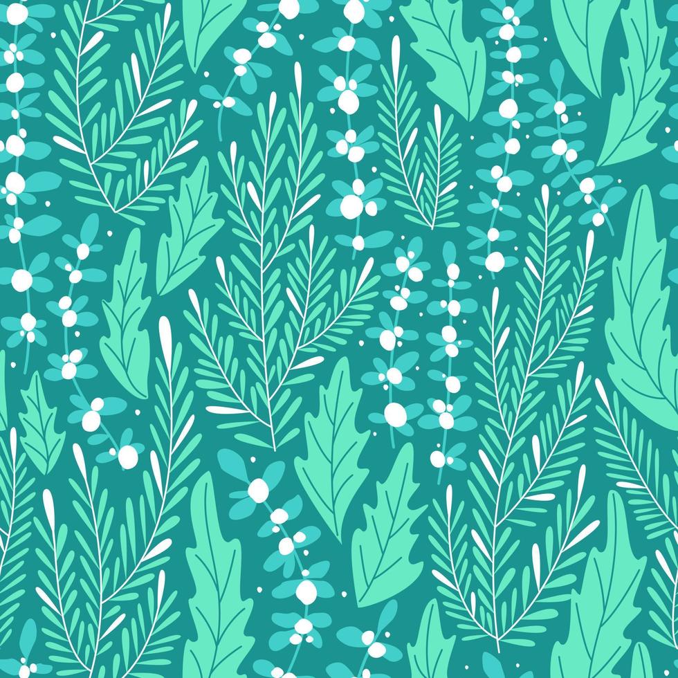 Seamless winter pattern with mistletoe and grass vector