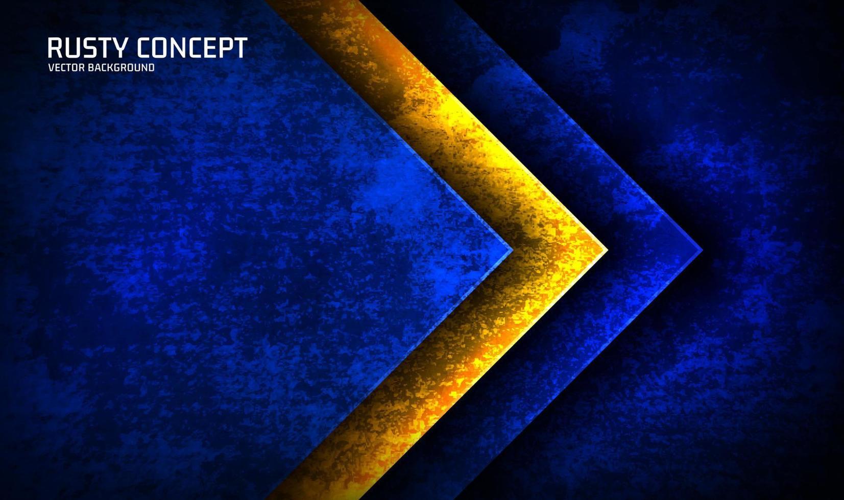 Capa de superposición de fondo abstracto de grunge áspero azul amarillo 3d en el espacio oscuro con decoración de efecto oxidado. concepto de estilo de corte de elemento de diseño gráfico moderno para portada de pancarta, volante, tarjeta o folleto vector