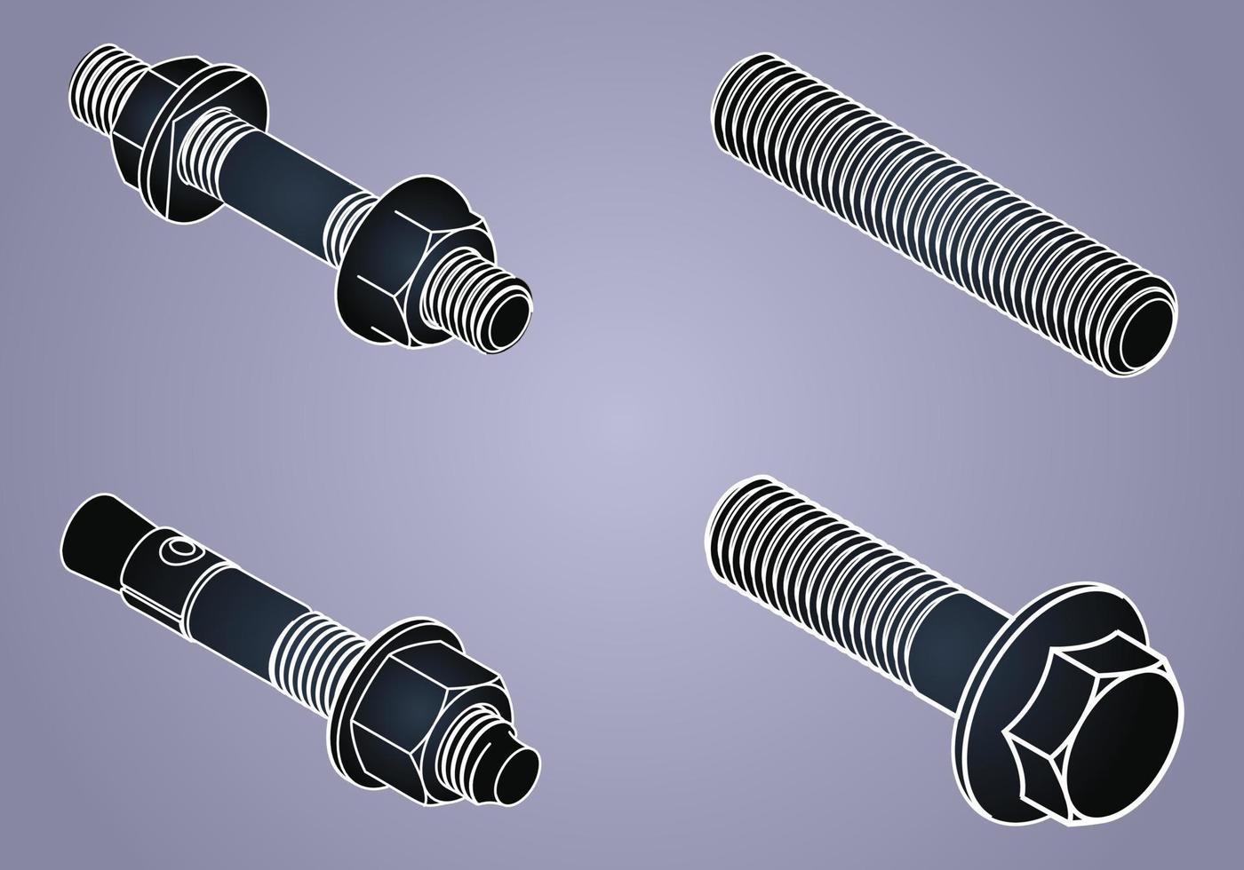 Bolt and nut set vector