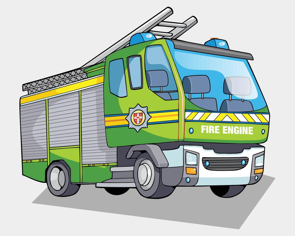 camión de bomberos en la ilustración de vector de estación de bomberos