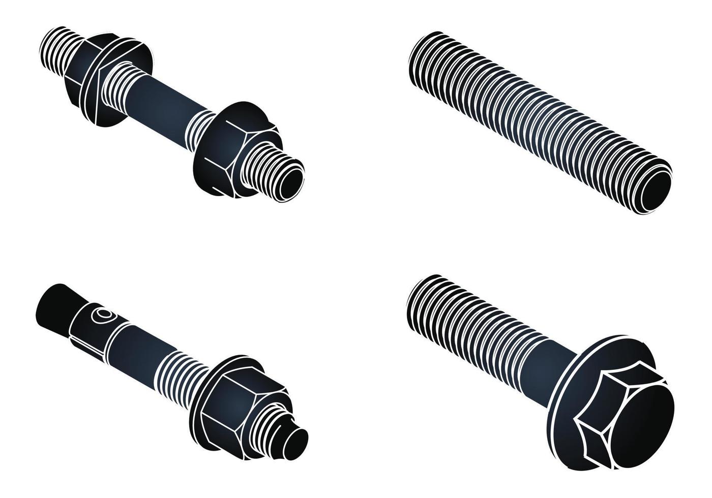 Ilustración de conjunto de vectores de conjunto de tornillos y tuercas