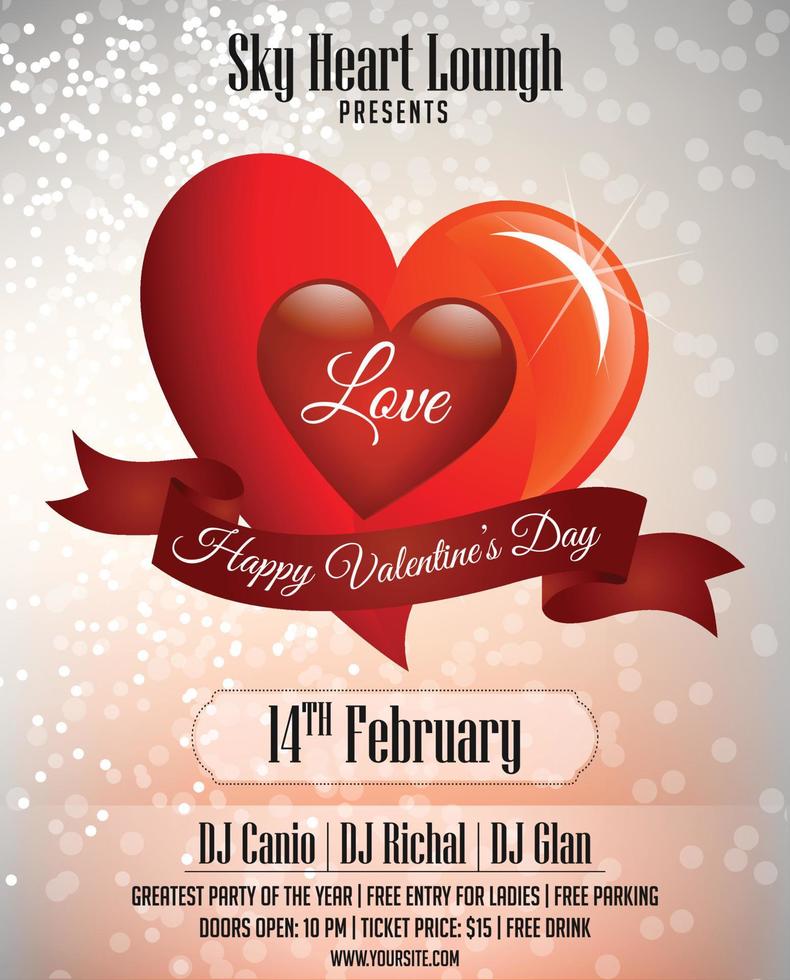 Valentine's day party poster flyer or social media post design vector