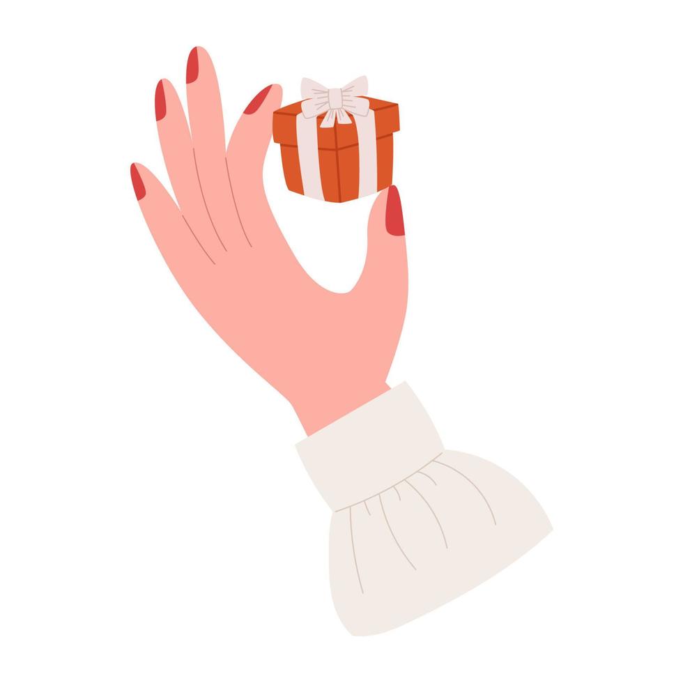 Woman hand holding gift with bow vector