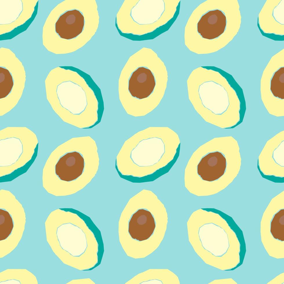 Avocado pattern, blue background, stylized tropical fruit. vector