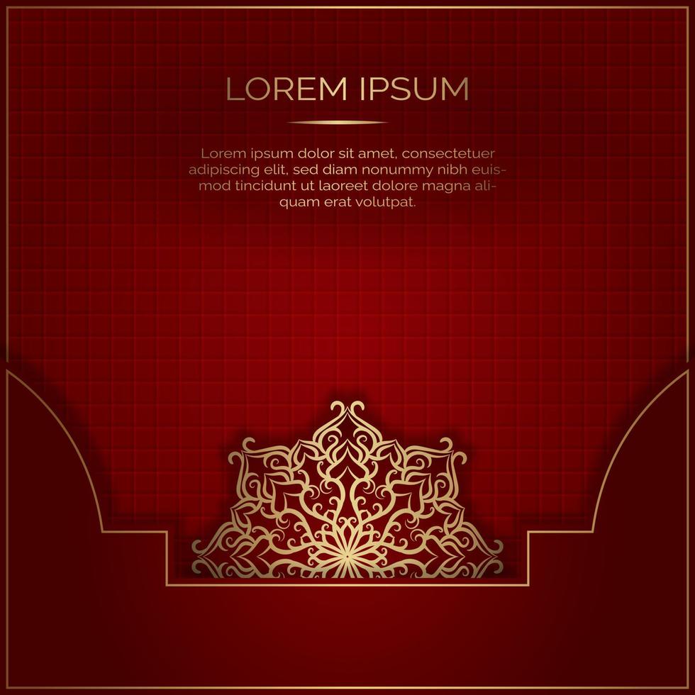 Red background with golden mandala ornament vector