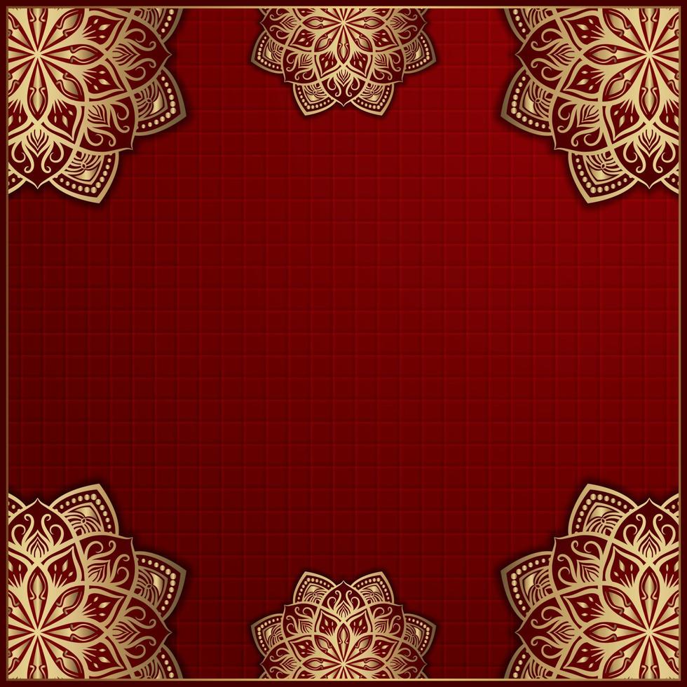 Red background with golden mandala ornament vector