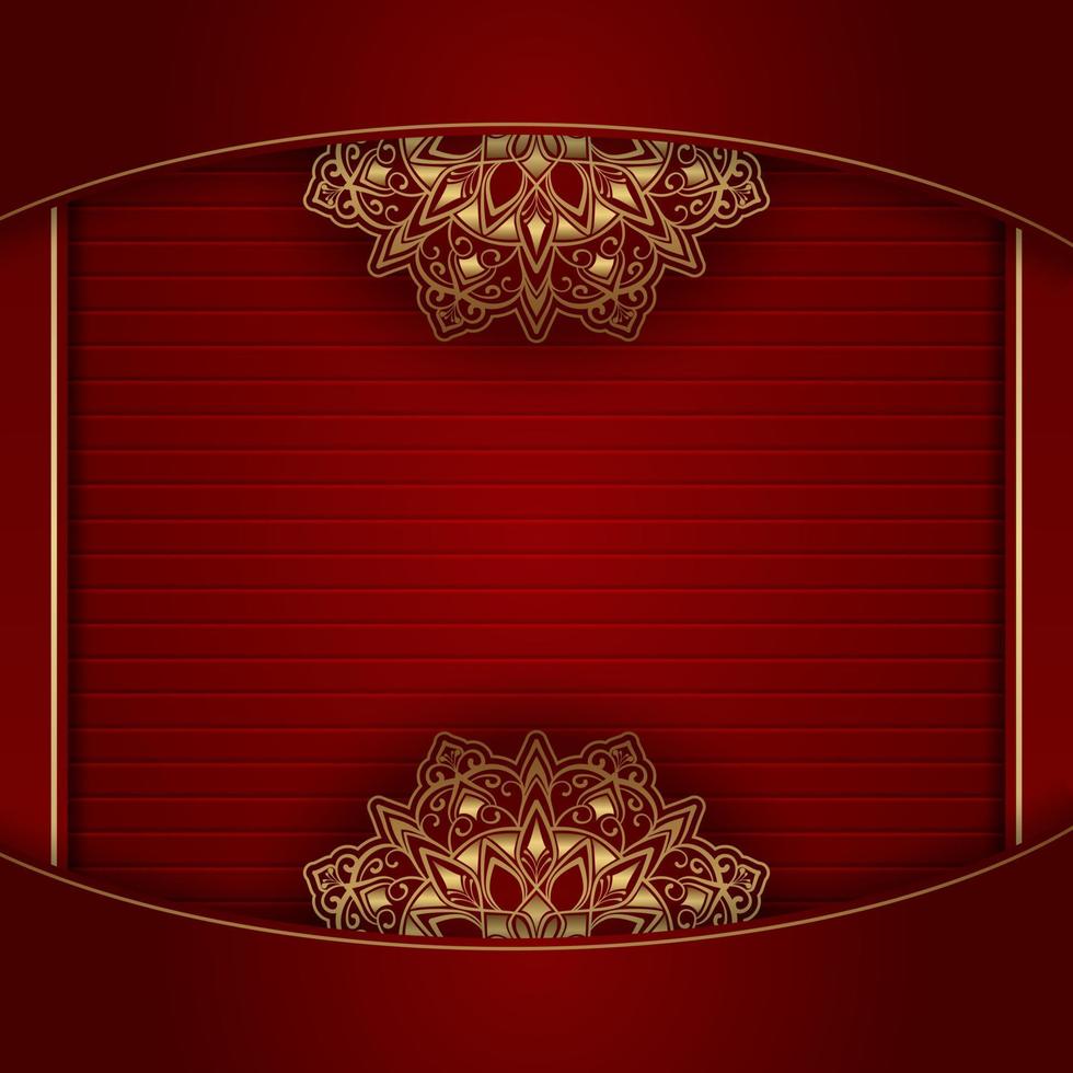 Red background with golden mandala ornament vector