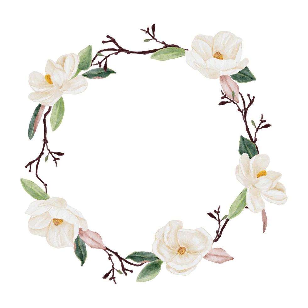 watercolor white magnolia flower and leaf bouquet clipart wreath frame vector