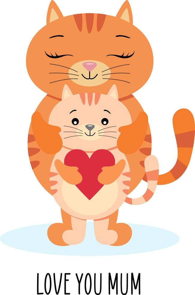 Adorable cats greeting card with love you mum text vector