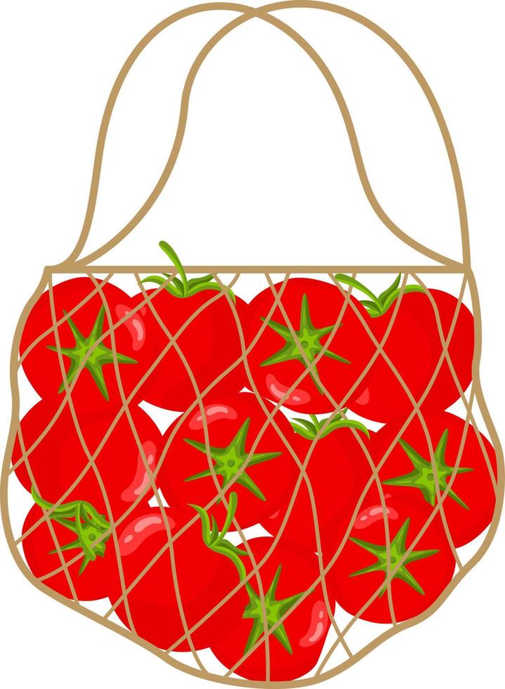 conjunto de tomates dentro de la bolsa de rejilla vector