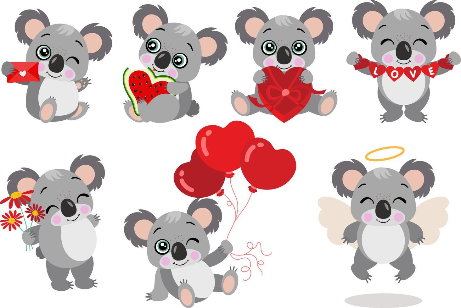 Set of loving valentine koalas vector