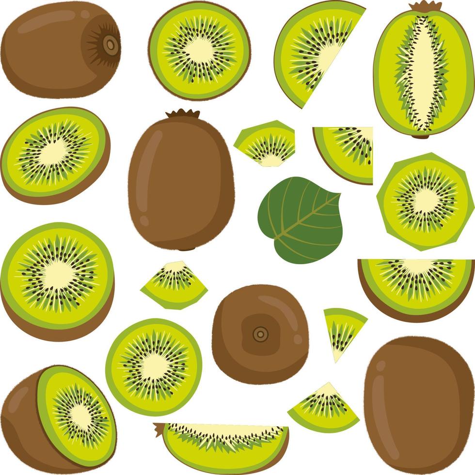 Set of digital elements with fresh kiwi vector