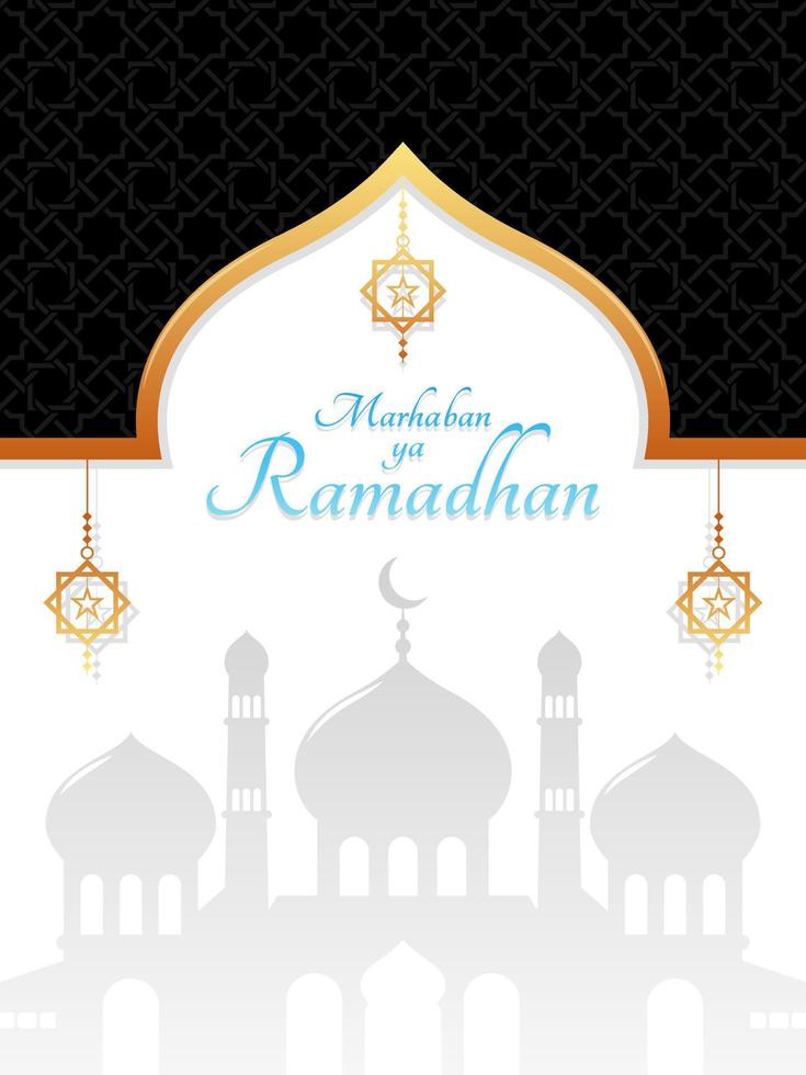 Vector illustration of marhaban ya ramadhan, suitable for greeting cards, backgrounds and more.