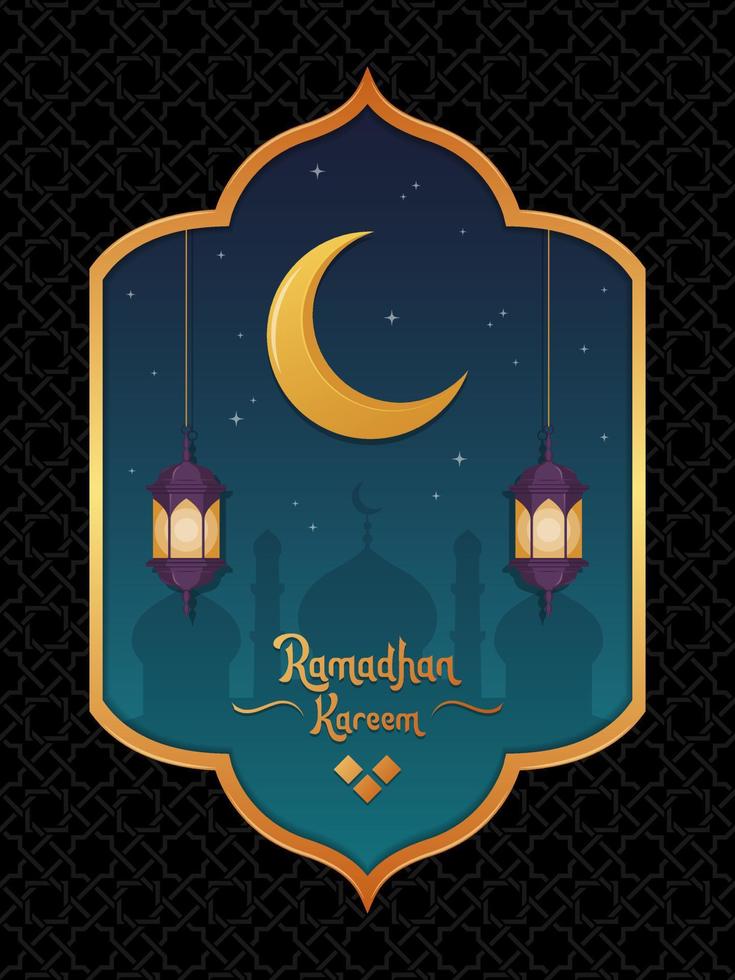 Vector illustration of ramadan kareem with beautiful green sky and stars, suitable for greeting cards, posters, backgrounds, and more.